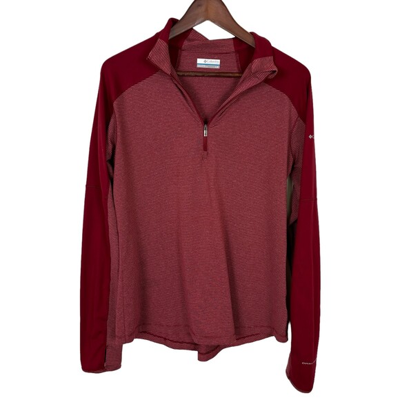 Columbia Red Omni-Wick Striped Pullover Top Women’s Large Thumbholes - Picture 1 of 6
